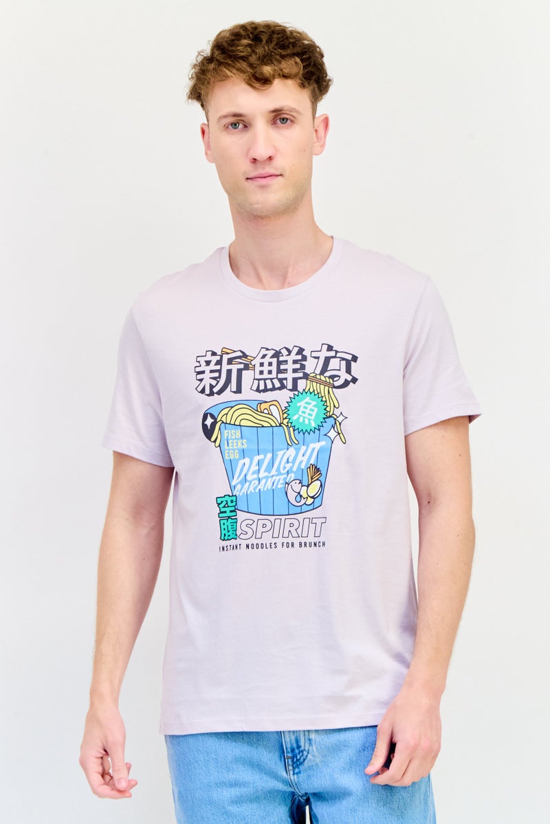 Celio Men Crew Neck Short Sleeve Printed T-Shirts, Lilac - Image 1